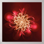 Glowing Flower Fractal Sparkles Red Poster<br><div class="desc">This composition is a fantastic abstract fractal shape that looks like a glowing flower with transparent petals, similar to a delicate glass jewelry. It uses a color scheme that bring together many shades of red, purple, beige that combine together in a balanced and sophisticated way, finished with little sparkles, discreet...</div>