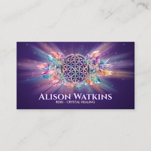Glowing Flower of Life Healing Crystals Business Card