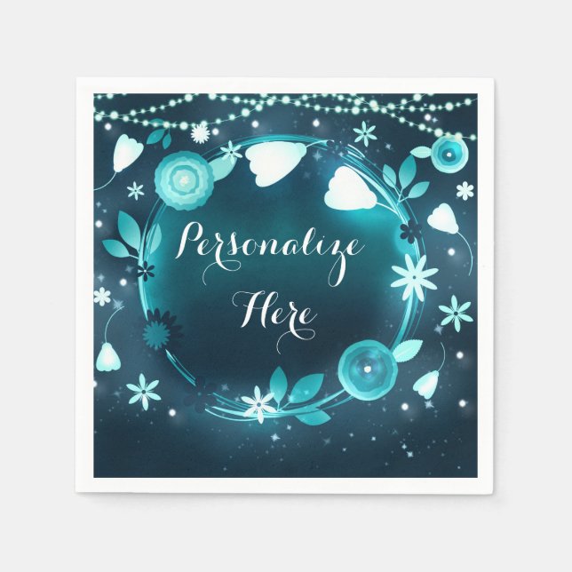 Glowing Flowers Night Garden Wedding Reception Paper Napkins (Front)