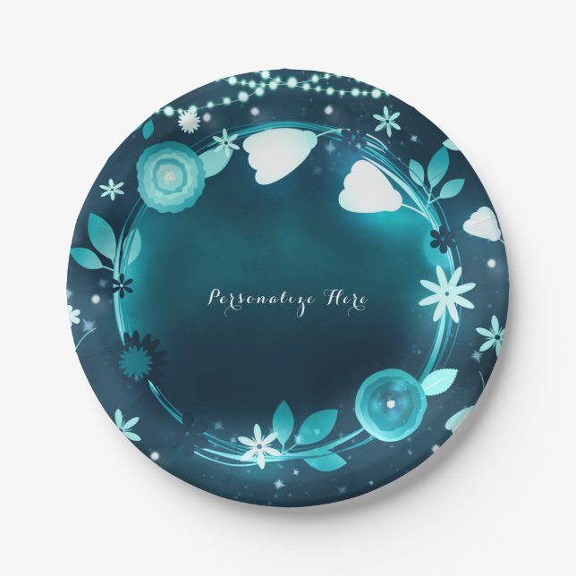 Glowing Flowers Night Garden Wedding Reception Paper Plates (Front)