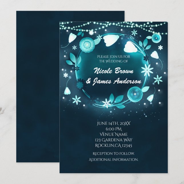 Glowing Flowers Night Whimsical Garden Wedding Invitation (Front/Back)