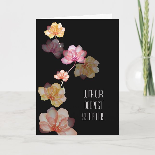Glowing Flowers on Black Sympathy Card (Front)