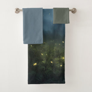 Glowing Forest Fireflies Bath Towel Set