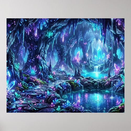 Glowing Forest with Lake Poster