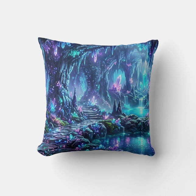 Glowing Forest with Lake Throw Pillow (Front)