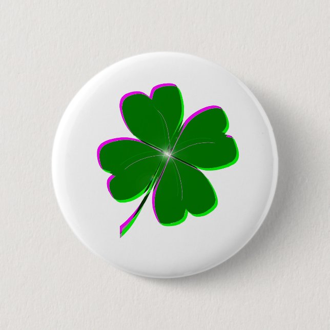 Glowing Four Leaf Clover Pinback Button (Front)