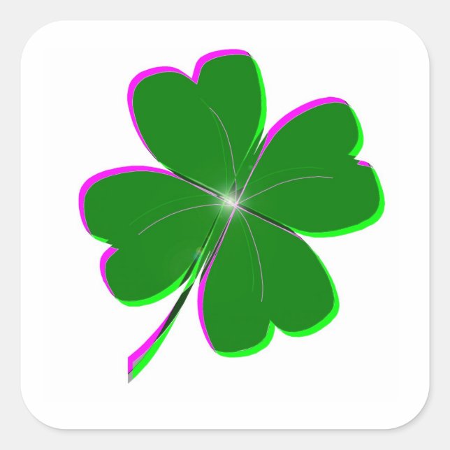 Glowing Four Leaf Clover Square Sticker (Front)