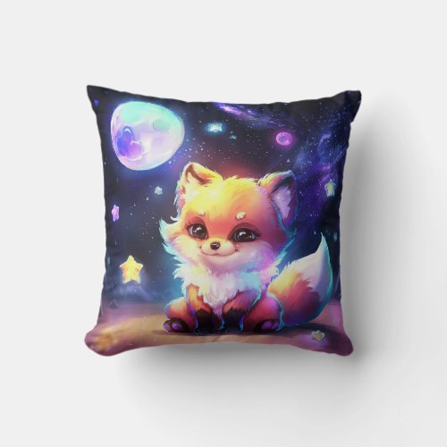 Glowing Fox under Moon Light Throw Pillow