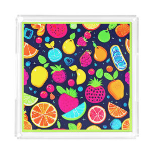 Glowing Fruit Mosaic Design Acrylic Tray