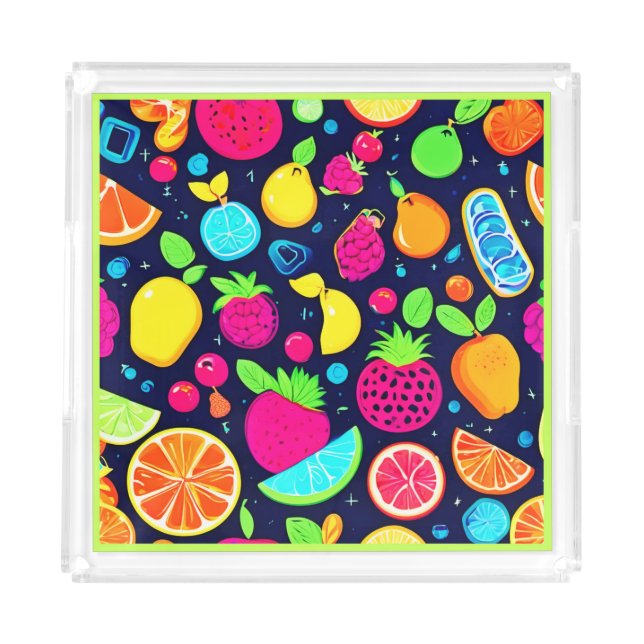 Glowing Fruit Mosaic Design Acrylic Tray (Front)