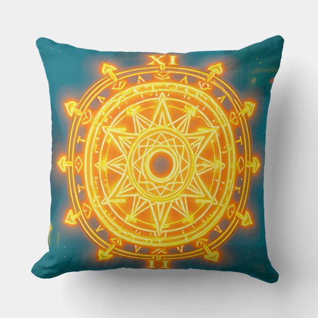 Glowing Geometric Symbol with Arrows Throw Pillow (Front)