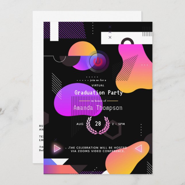 Glowing Geometric Virtual Graduation Party Invitation (Front/Back)
