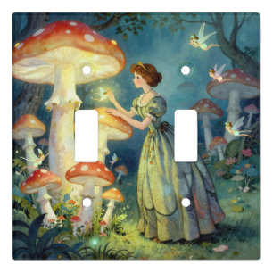Glowing giant mushroom garden light switch cover