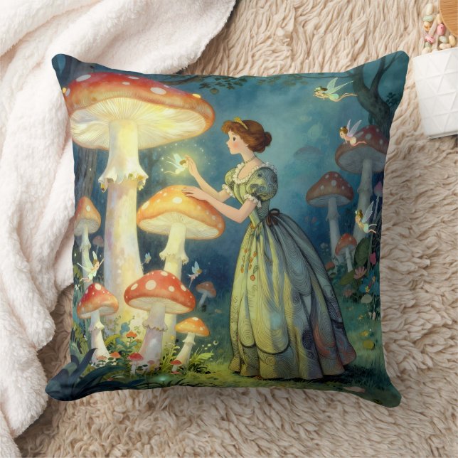Glowing giant mushroom garden throw pillow (Blanket)
