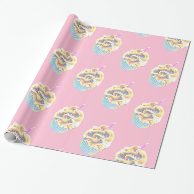Glowing Glam Cupcake Wrapping Paper (Unrolled)