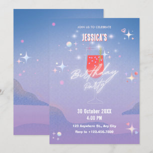 Glowing glass of cocktail birthday invitation