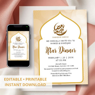 Glowing Gold Bokeh Ramadan Iftar Invitation