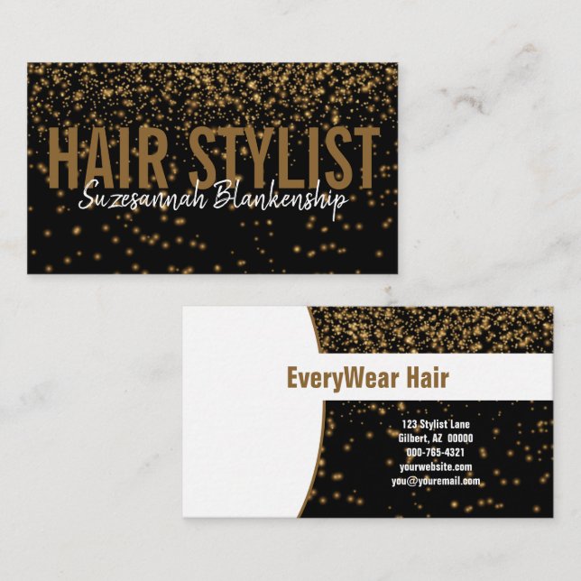 Glowing Gold Glitter Over Black Custom Business Card (Front/Back)