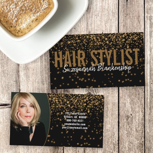  Glowing Gold Glitter Over Black Custom Photograph Business Card