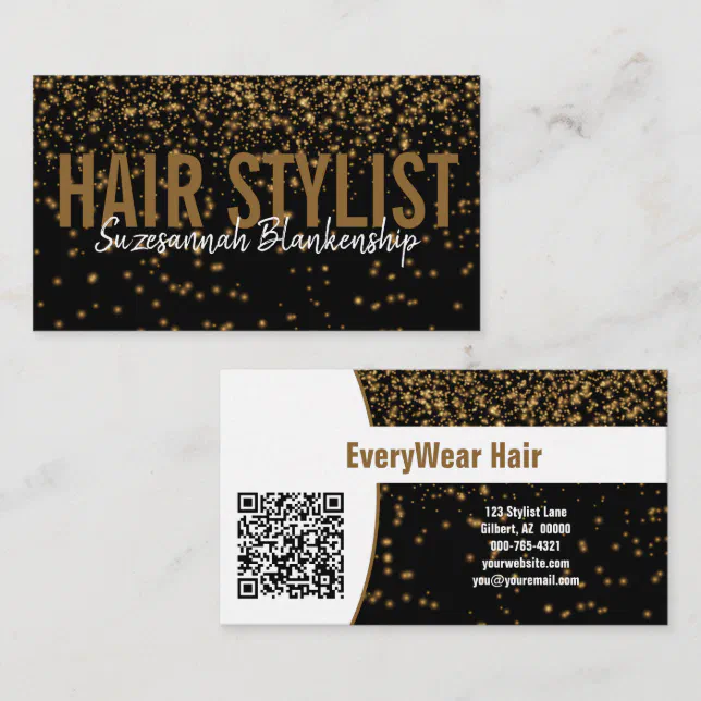 Glowing Gold Glitter Over Black Custom QR Code Business Card | Zazzle
