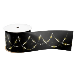 Glowing Gold Light String On Black Satin Ribbon