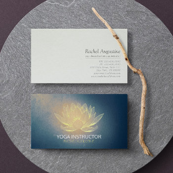 Glowing Gold Lotus And Blue Grunge Yoga Instructor Business Card by ReadyCardCard at Zazzle