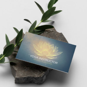 Glowing Gold Lotus and Blue Grunge Yoga Instructor Business Card