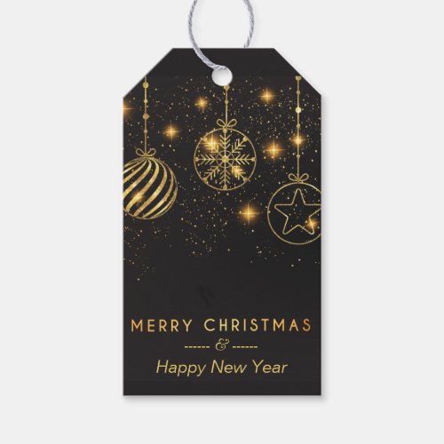 Glowing Gold Ornaments Starshine on Black Gift Tags