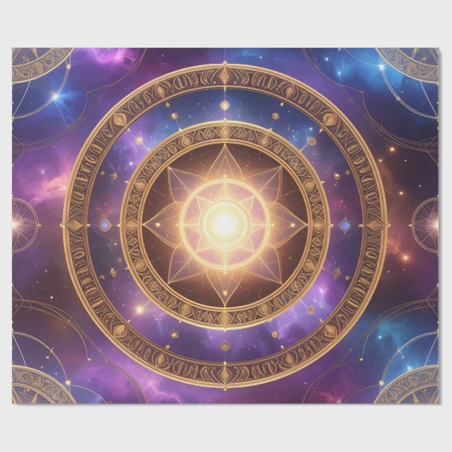 Glowing Golden Cosmic Chart Gift Wrap (Flat)