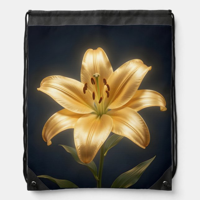 Glowing golden lily flower drawstring bag (Front)