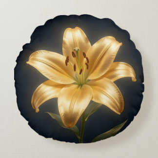 Glowing golden lily flower round pillow