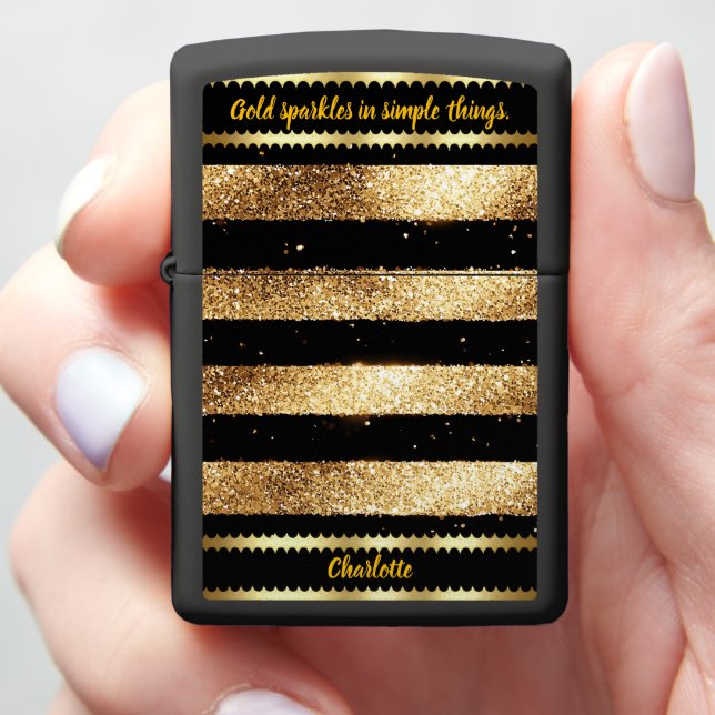 Glowing golden marble textures zippo lighter (In Hand)