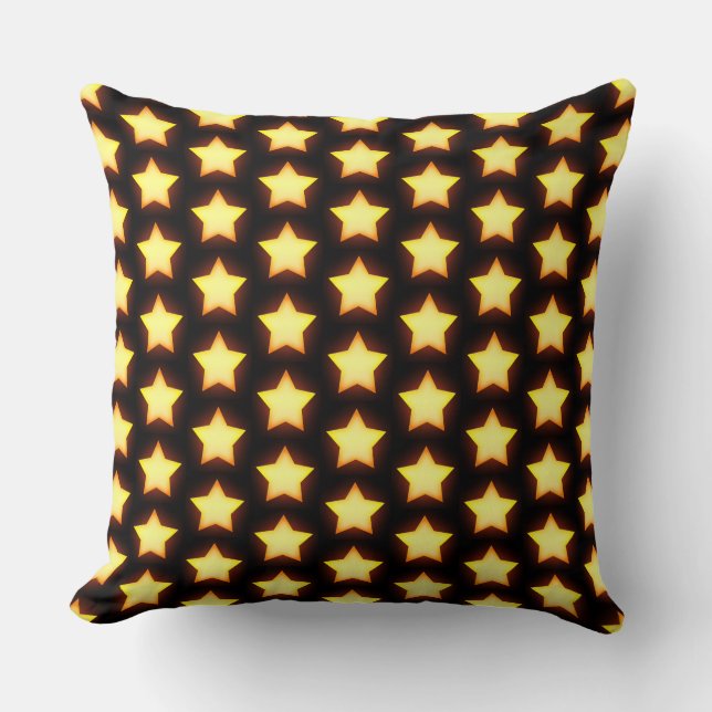 Glowing Golden Star Pattern Throw Pillow (Front)