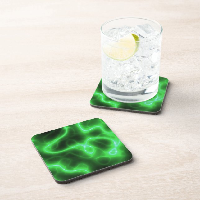 Glowing Green Abstract Electricity Beverage Coaster (Right Side)