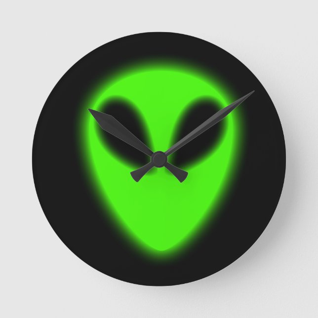 Glowing Green Alien Wall Clock (Front)
