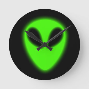 Glowing Green Alien Wall Clock