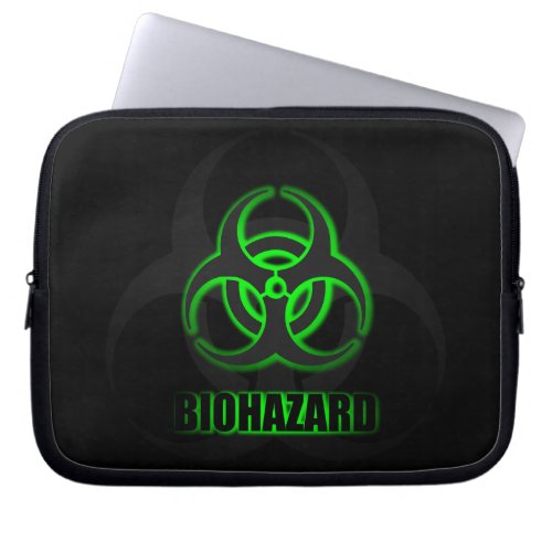 Glowing Green Biohazard Symbol Laptop Sleeve