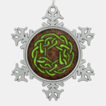 Glowing green celtic knot on leather digital art