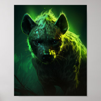 Glowing Green-Eyed Hyena Wildlife Poster