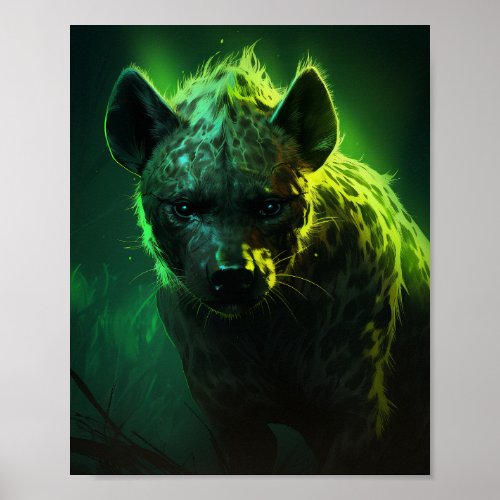 Glowing Green-Eyed Hyena Wildlife Poster