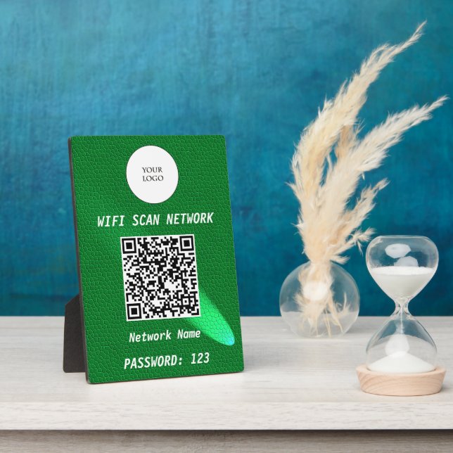 Glowing Green Leather Free Wifi Scan & QR Code Plaque (Side)