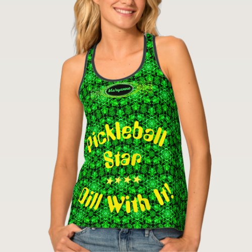 Glowing Green Pickleball Star Tank Top