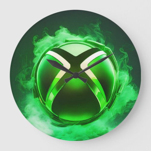 Glowing Green Xbox Logo Enveloped in Neon Smoke Large Clock
