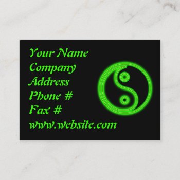 Glowing Green Yin Yang Business Card by thehatch at Zazzle