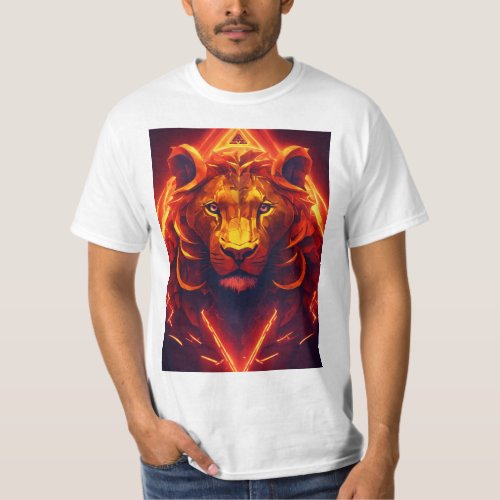 Glowing Guardian Geometric Lion T_shirt
