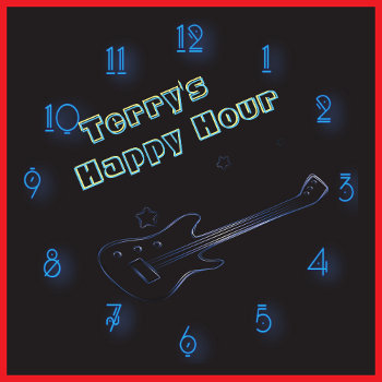 Glowing Guitar Neon Sign Personalized Happy Hour Large Clock by Anarchasm at Zazzle
