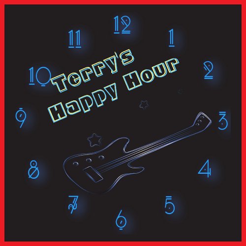 Glowing Guitar Neon Sign Personalized Happy Hour Large Clock