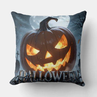 Glowing Halloween Pumpkin Moon Throw Pillow