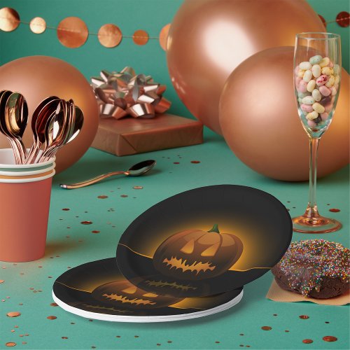 Glowing Halloween Pumpkin Paper Plates