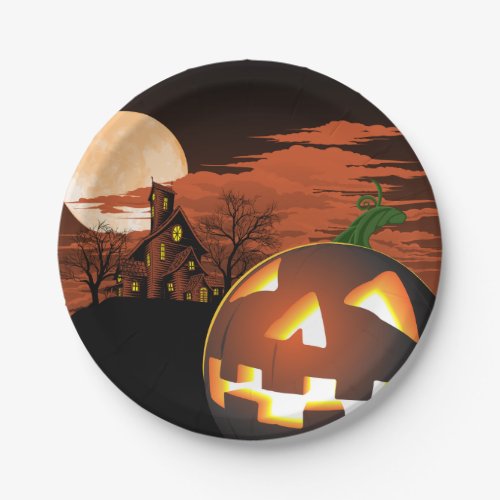 Glowing Halloween Pumpkin Spooky Paper Plates